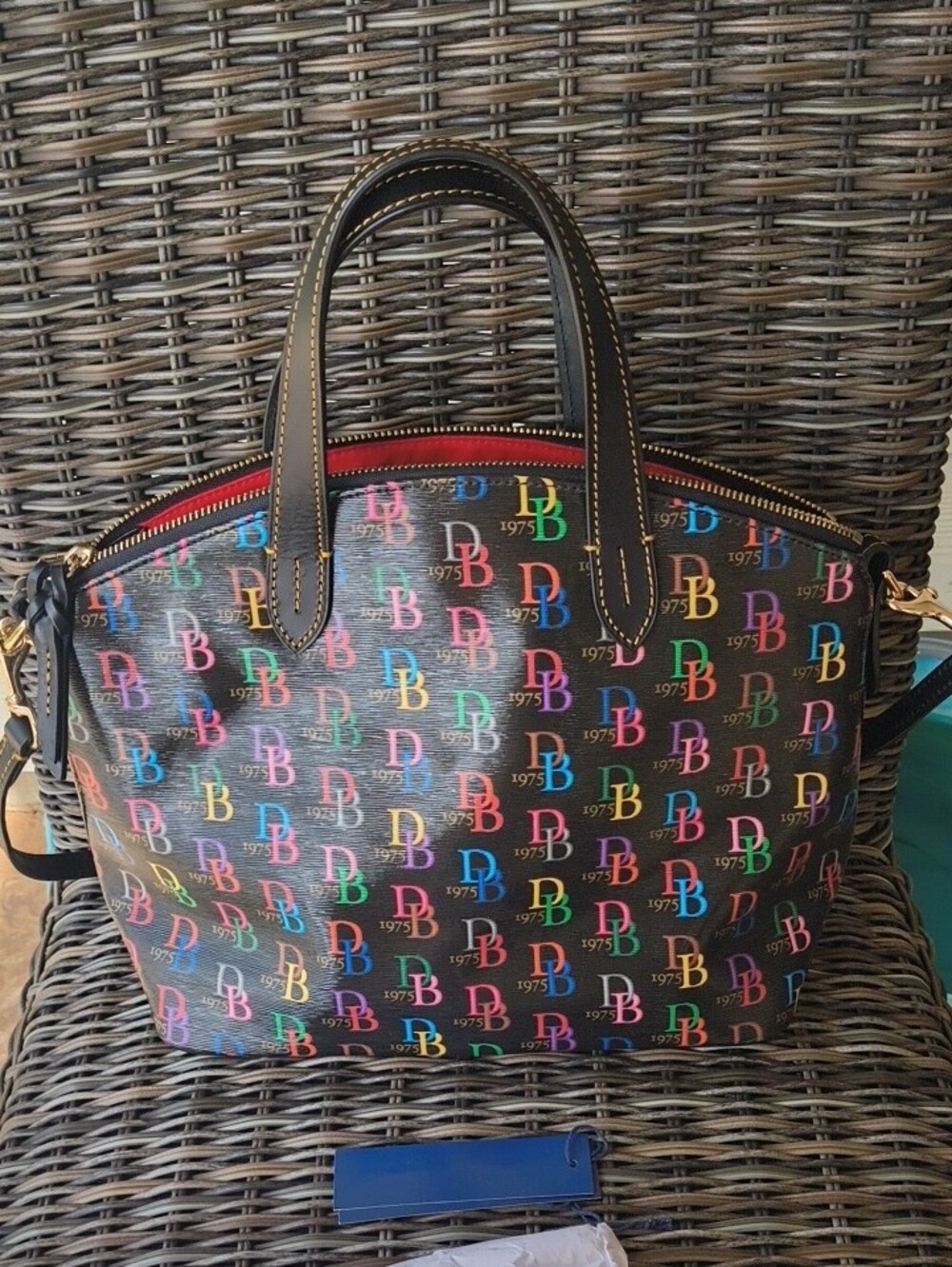 Dooney & Bourke Black Satchel with Multicolor DB Logo Print β₯οΈ π π π π π©· - Picture 6 of 7
